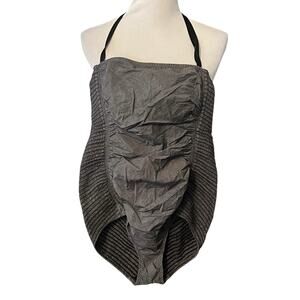 Malia Mills Damsel Maillot One Piece Swimsuit •4•Bodysuit Cotton Grey Ruched